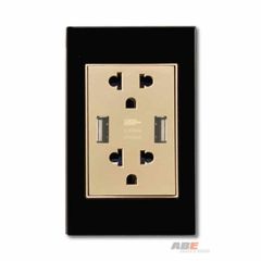 Ổ cắm đôi 3 chấu kèm USB đôi Crystal Black