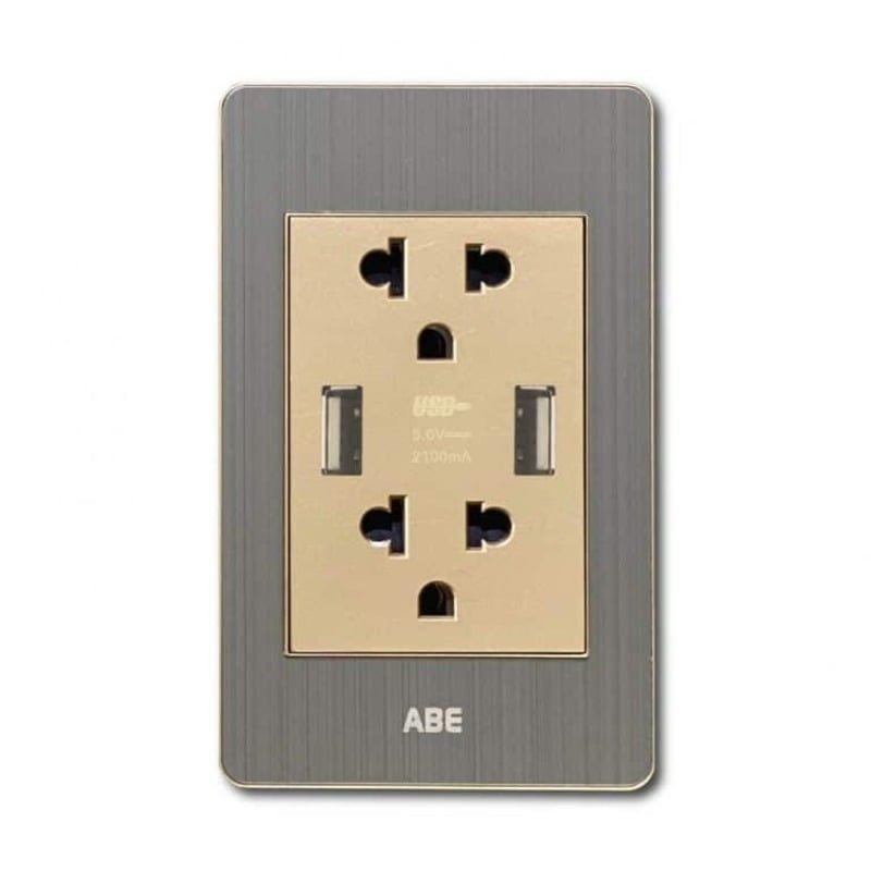 Ổ cắm đôi 3 chấu kèm USB đôi Satin B