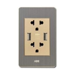 Ổ cắm đôi 3 chấu kèm USB đôi Satin B