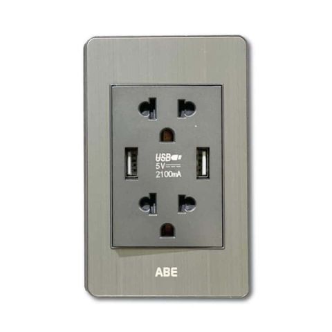 Ổ cắm đôi 3 chấu kèm USB đôi Satin B