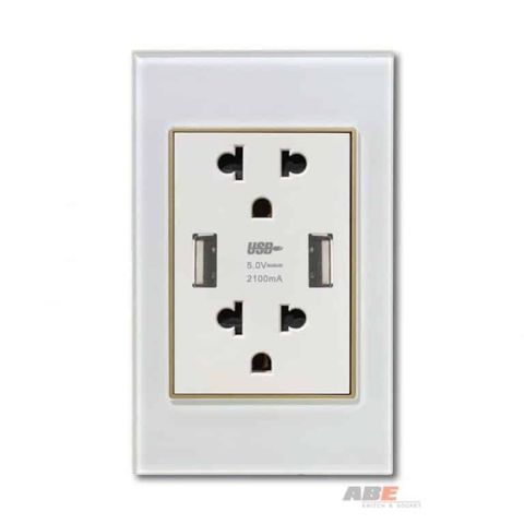 Ổ cắm đôi 3 chấu kèm USB đôi Crystal White
