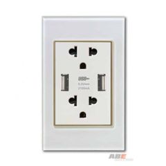 Ổ cắm đôi 3 chấu kèm USB đôi Crystal White