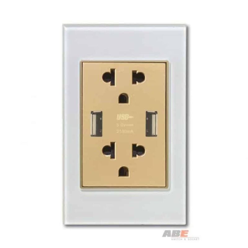Ổ cắm đôi 3 chấu kèm USB đôi Crystal White