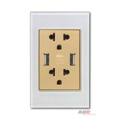 Ổ cắm đôi 3 chấu kèm USB đôi Crystal White