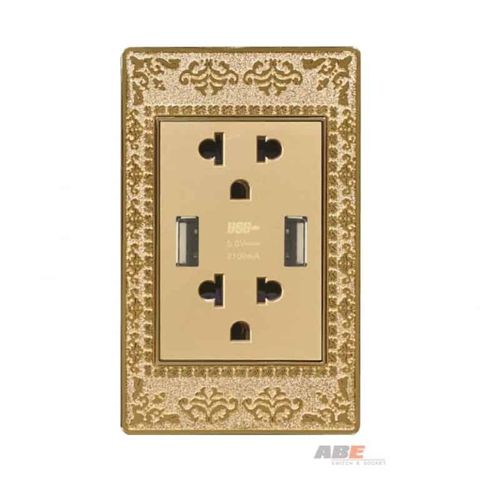 Ổ cắm đôi 3 chấu kèm USB đôi Lace