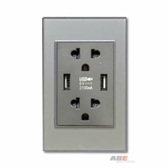 Ổ cắm đôi 3 chấu kèm USB đôi Crystal Grey