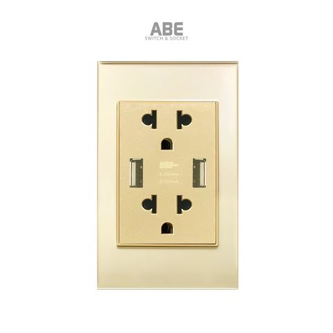 Ổ cắm đôi 3 chấu kèm USB đôi Crystal Gold