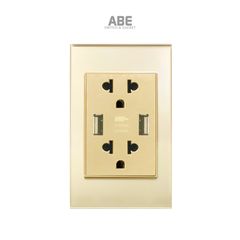 Ổ cắm đôi 3 chấu kèm USB đôi Crystal Gold