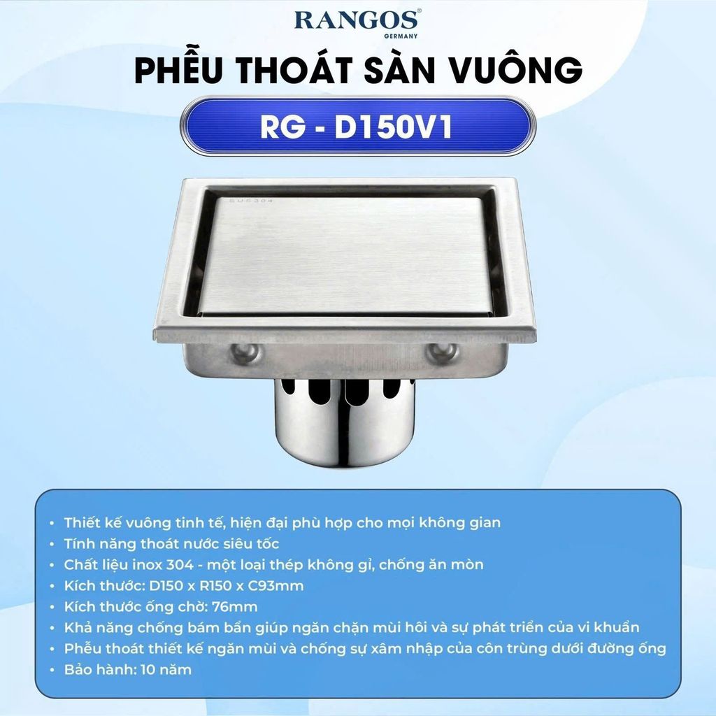 Thoát sàn nhà tắm cao cấp INOX 304 RG-D150V1
