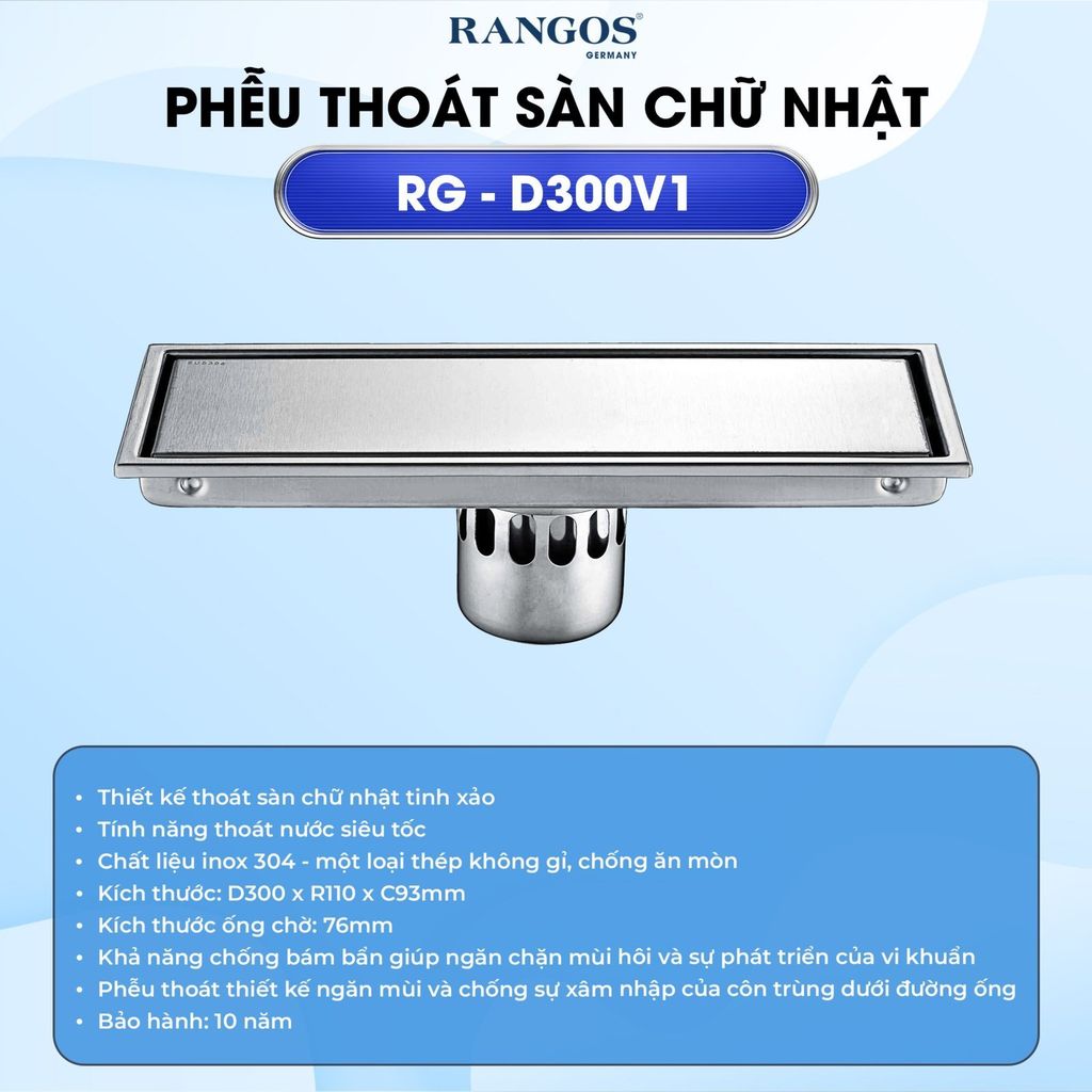 Thoát sàn nhà tắm cao cấp INOX 304 RG-D300V1