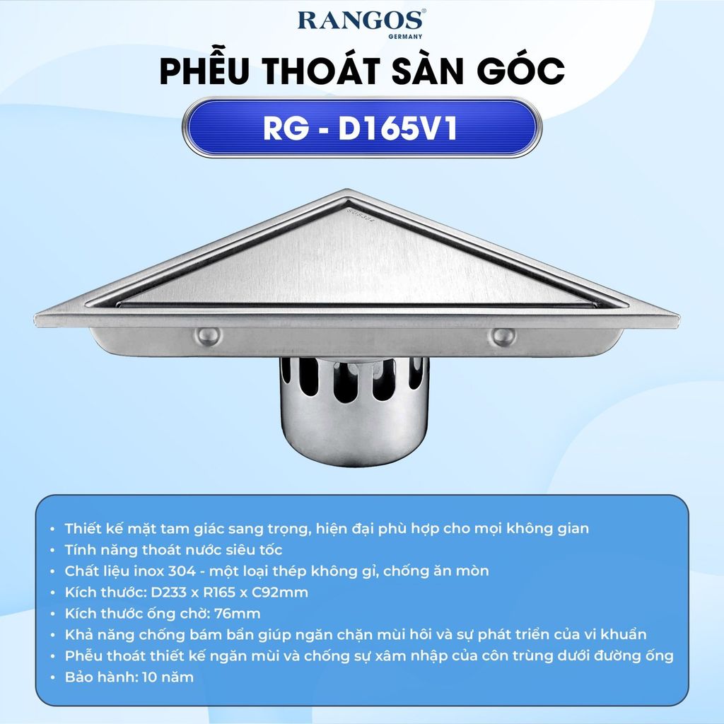 Thoát sàn nhà tắm cao cấp INOX 304 RG-D165V1