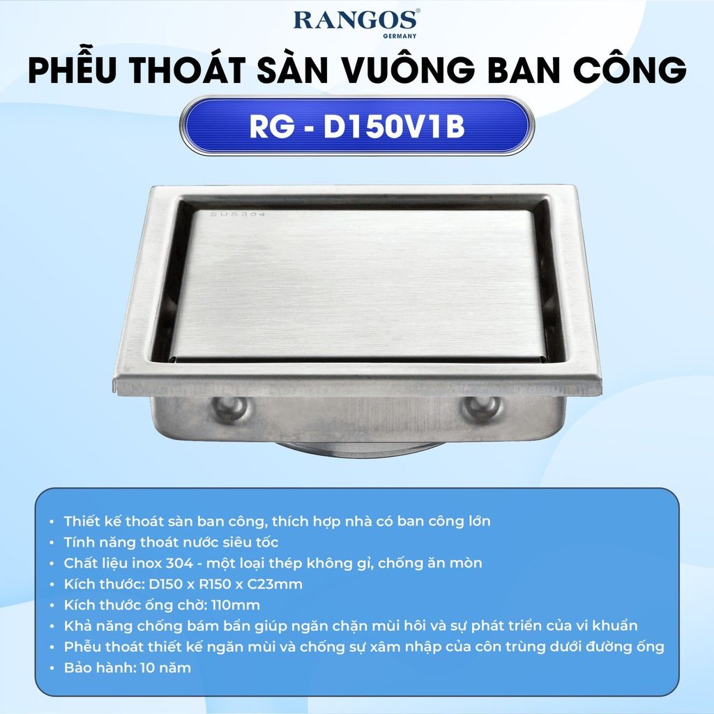 Thoát sàn nhà tắm cao cấp INOX 304 RG-D150V1B
