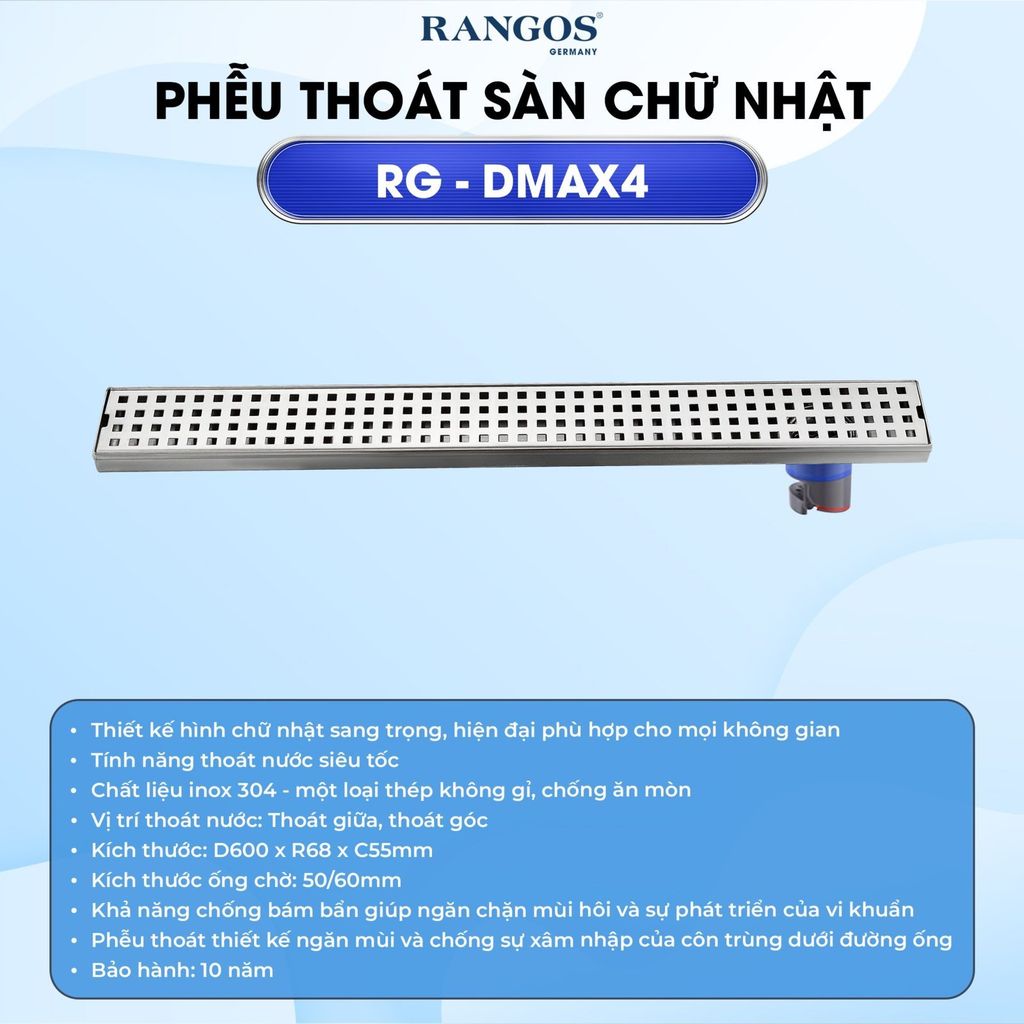 Thoát sàn nhà tắm cao cấp INOX 304 RG-DMAX4