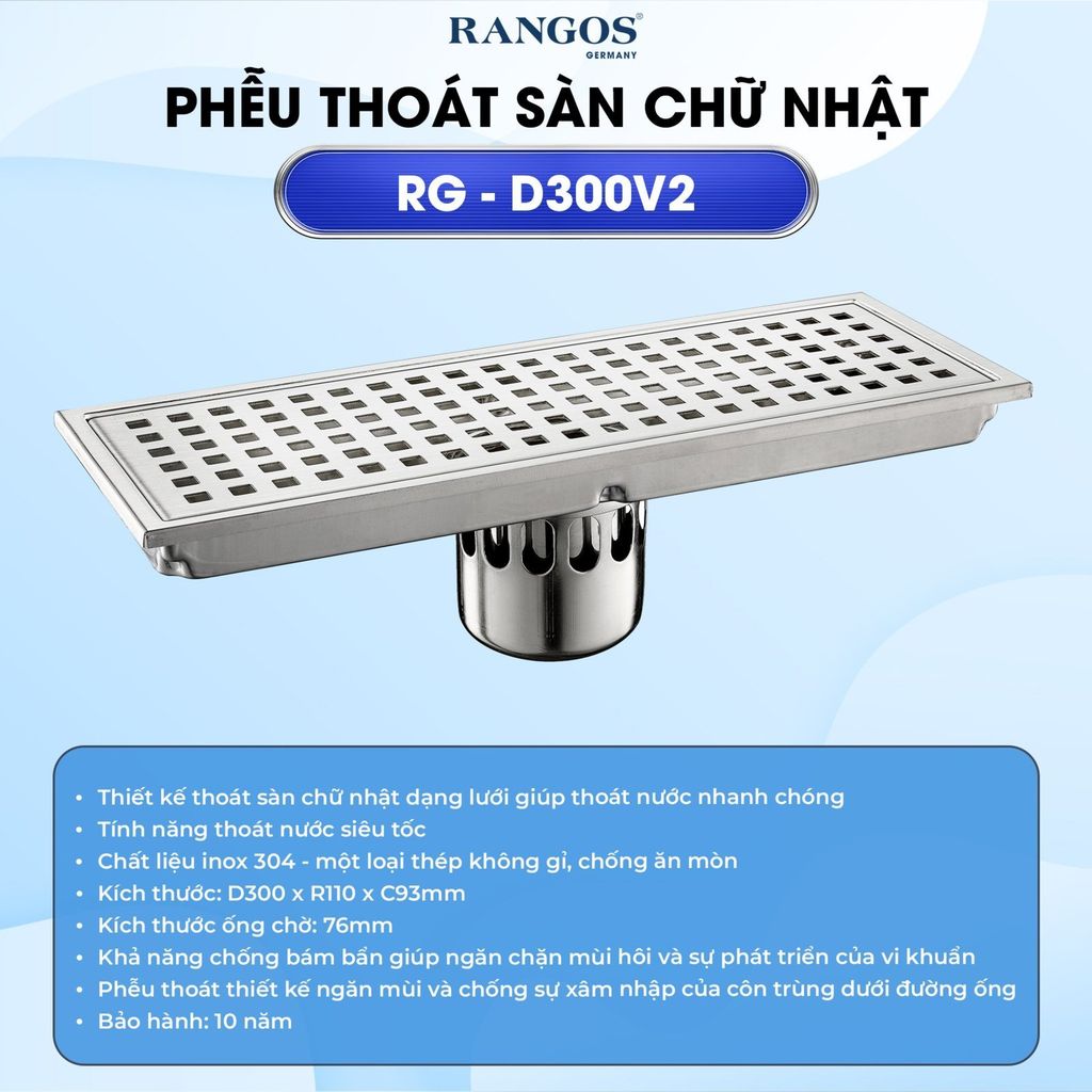 Thoát sàn nhà tắm cao cấp INOX 304 RG-D300V2