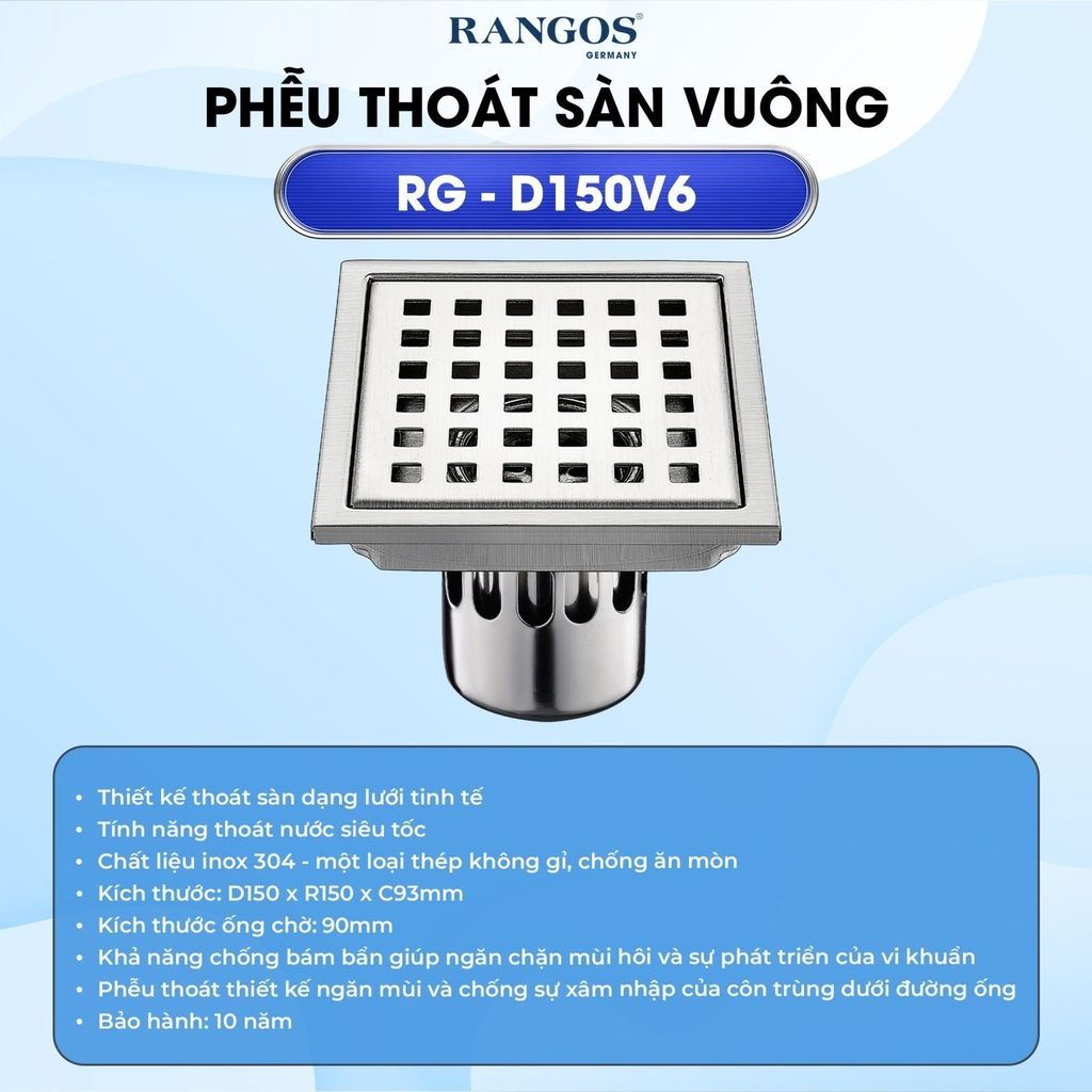 Thoát sàn nhà tắm cao cấp INOX 304 RG-D150V6