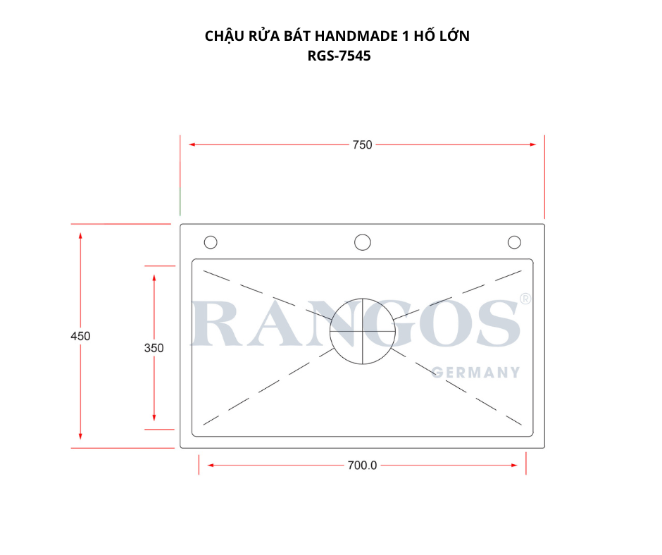 Chậu rửa bát HANDMADE 1 hố lớn RGS-7545