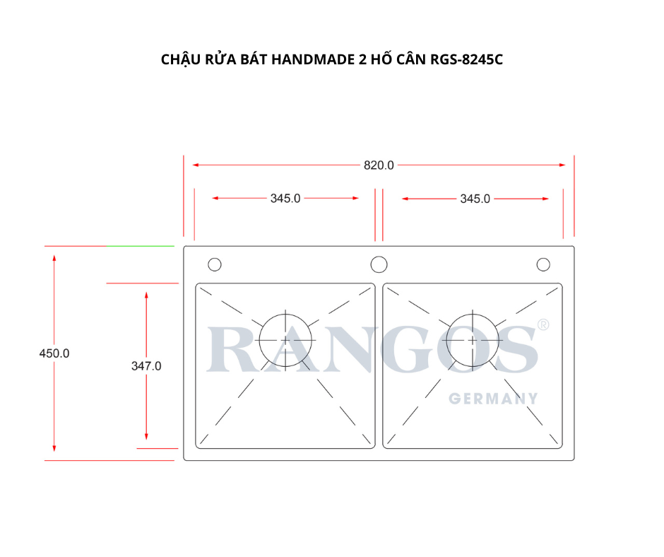 Chậu rửa bát HANDMADE 2 hố cân RGS-8245C