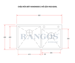 Chậu rửa bát HANDMADE 2 hố lệch RGS-8245L