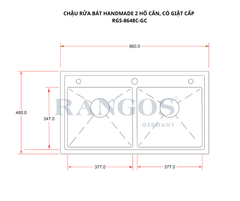 Chậu rửa bát HANDMADE 2 hố cân có giật cấp RGS-8648C-GC