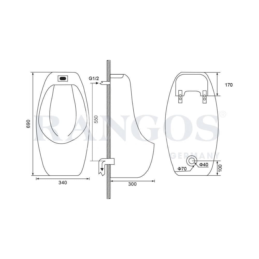 Tiểu nam treo tường cảm ứng Rangos RG-8101A