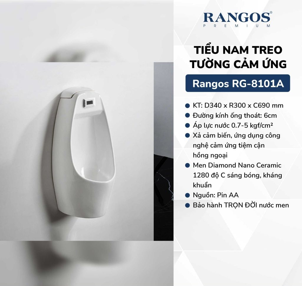 Tiểu nam treo tường cảm ứng Rangos RG-8101A