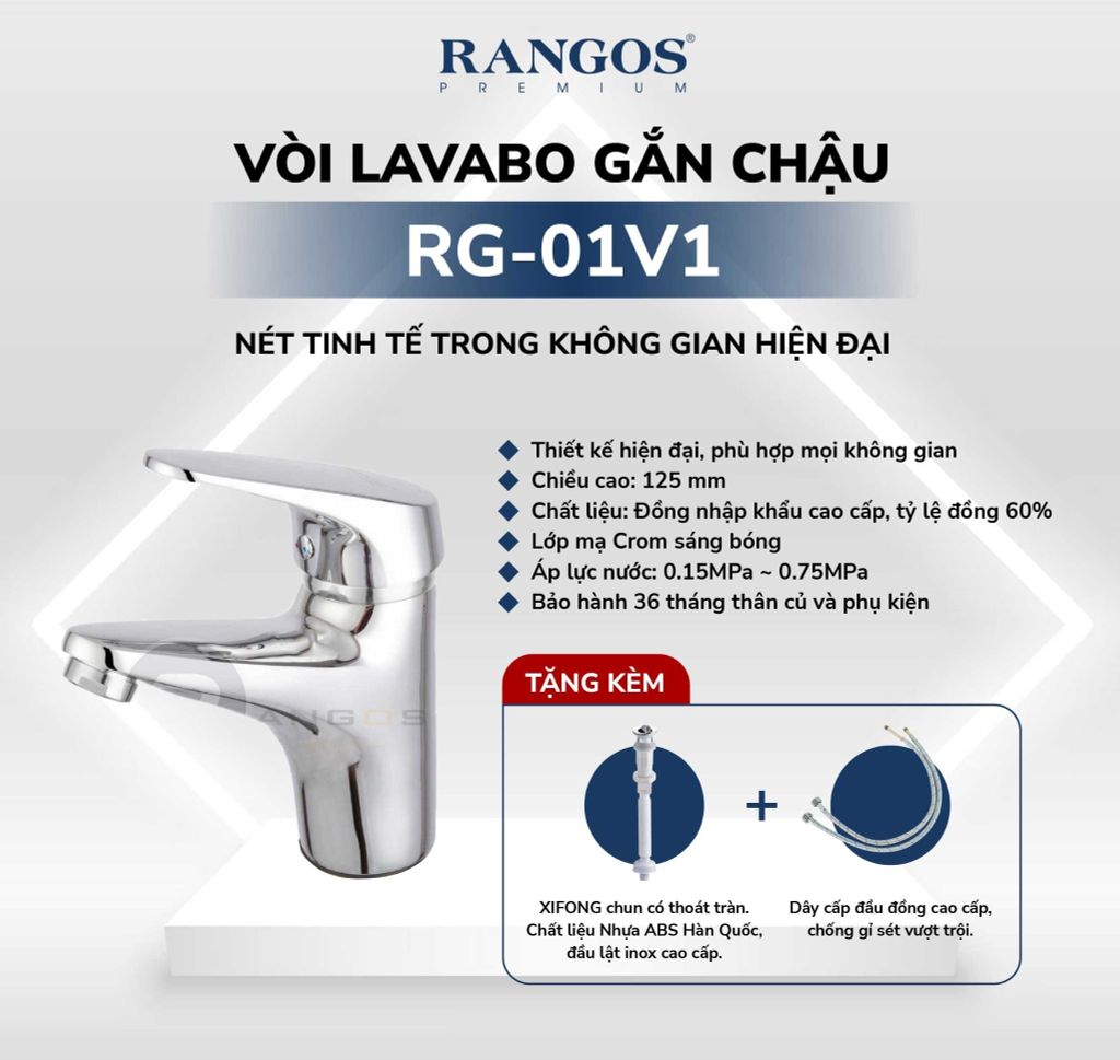 Bộ vòi lavabo gắn chậu Rangos RG-01V1