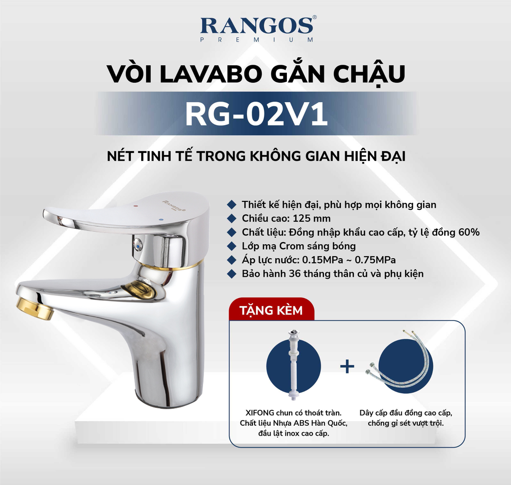 Bộ vòi lavabo gắn chậu Rangos RG-02V1
