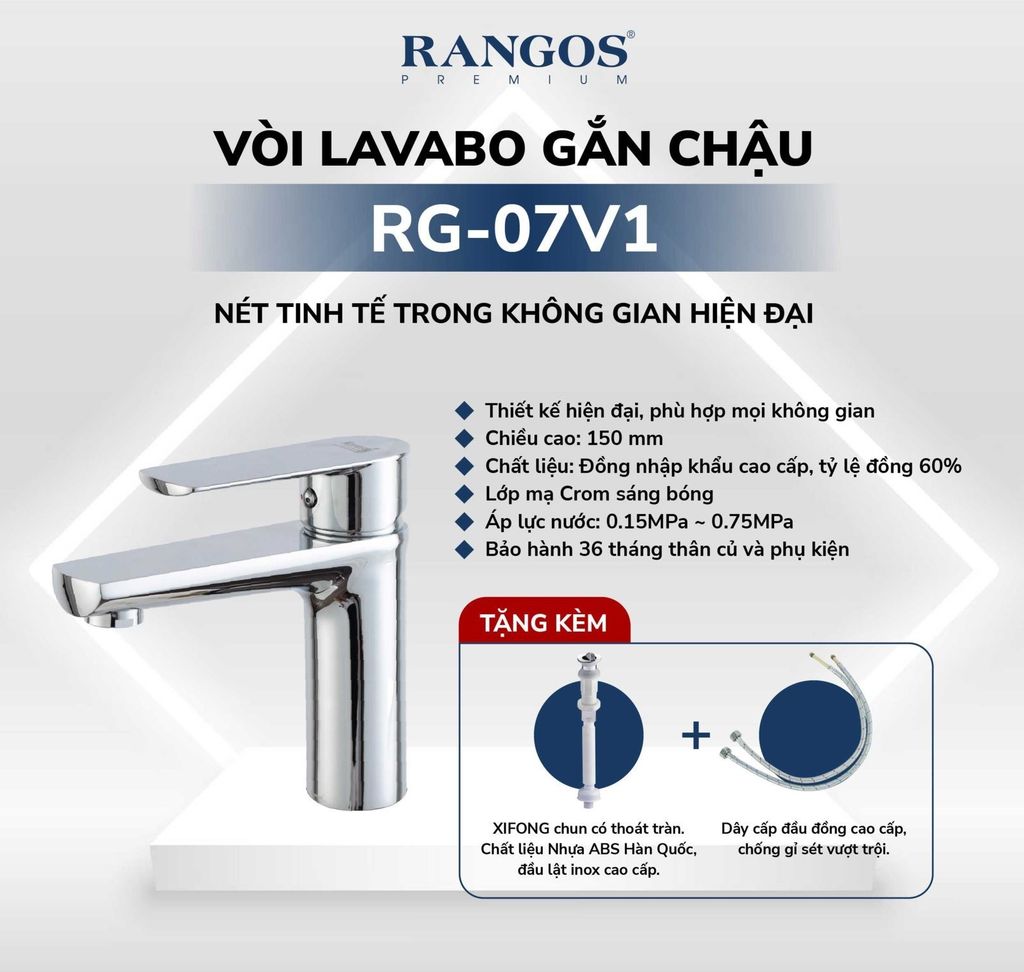 Bộ vòi lavabo gắn chậu Rangos RG-07V1