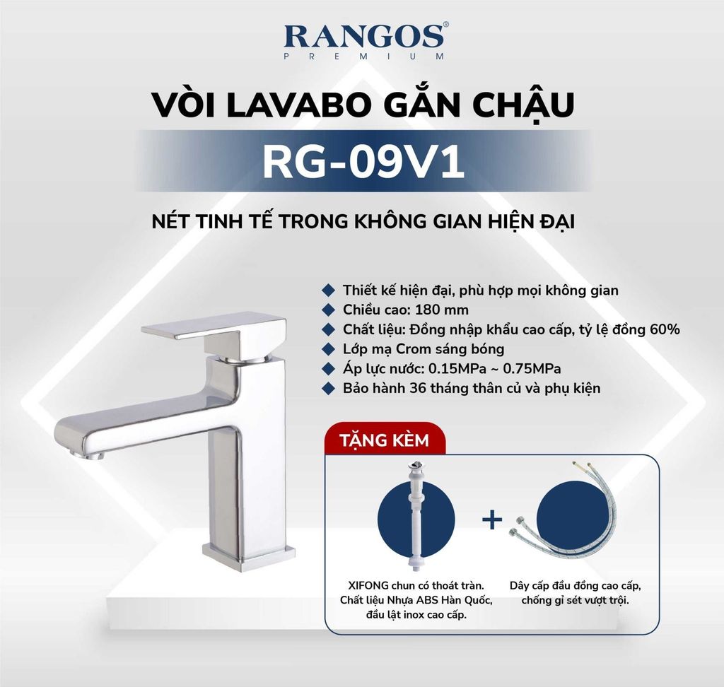 Bộ vòi lavabo gắn chậu Rangos RG-09V1