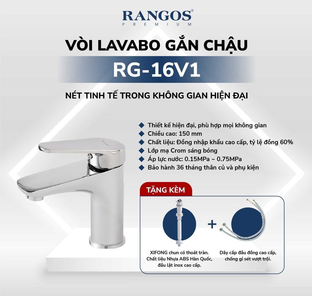 Bộ vòi lavabo gắn chậu Rangos RG-16V1