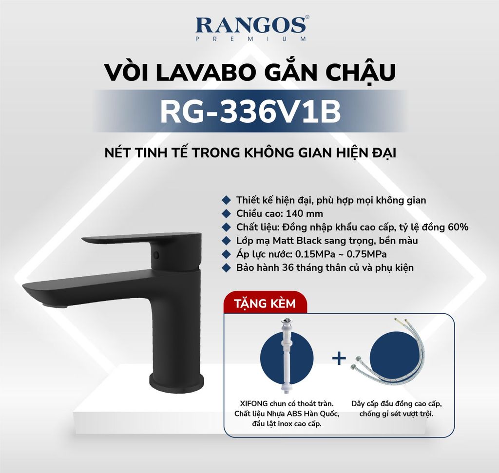 Bộ vòi lavabo gắn chậu Rangos RG-336V1B