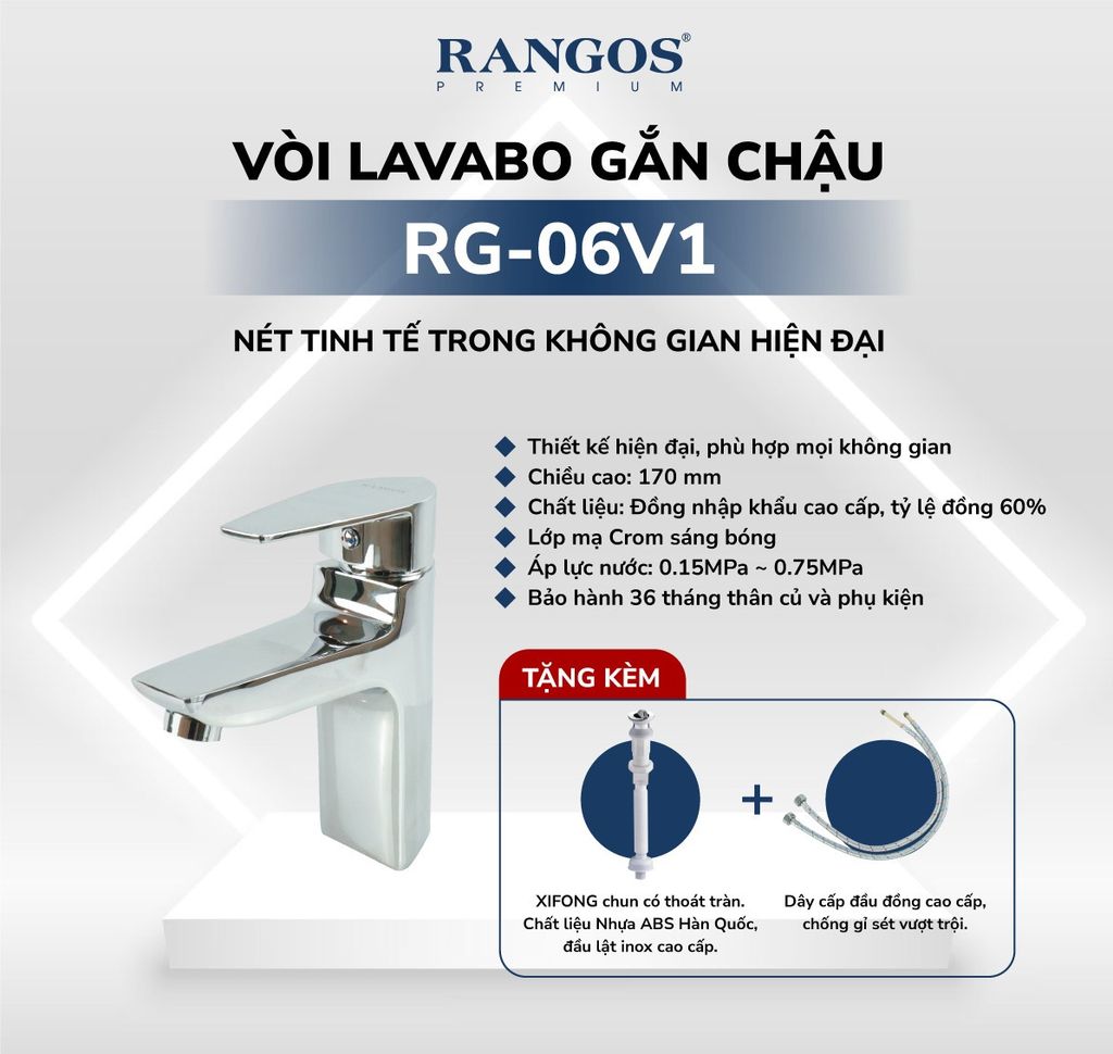 Bộ vòi lavabo gắn chậu Rangos RG-06V1
