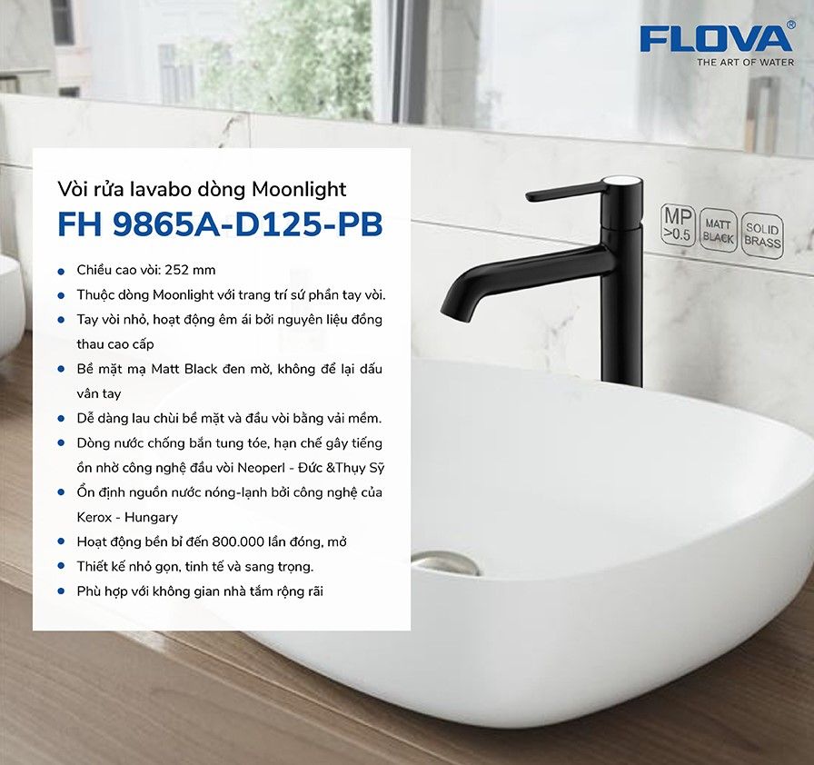 Vòi Lavabo thân cao FH 9865A-D125-PB