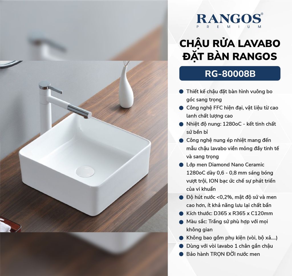Chậu rửa lavabo đặt bàn Rangos RG-80008B