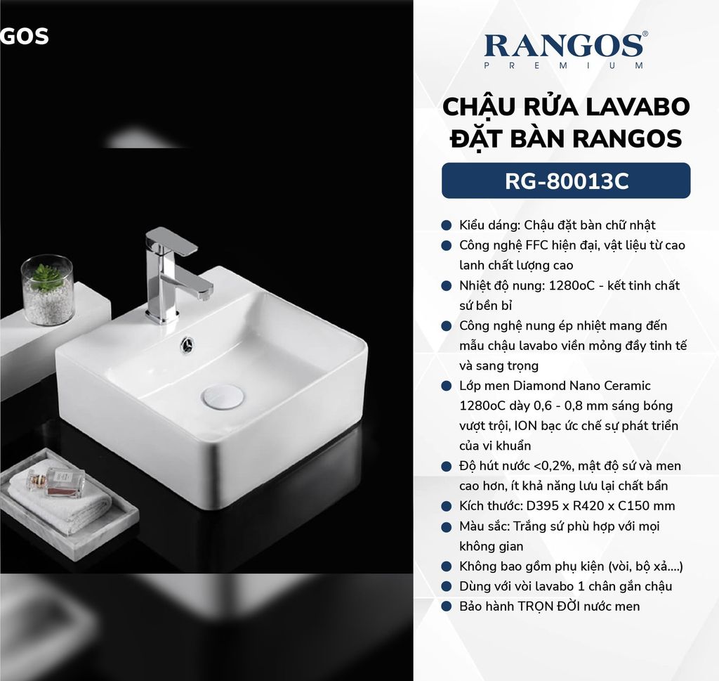 Chậu rửa lavabo đặt bàn Rangos RG-80013C