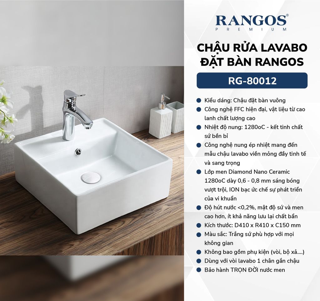 Chậu rửa lavabo đặt bàn Rangos RG-80012