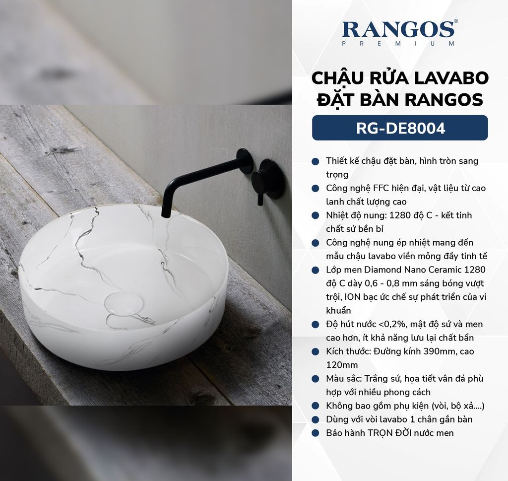 Chậu rửa lavabo đặt bàn Rangos RG-DE8004