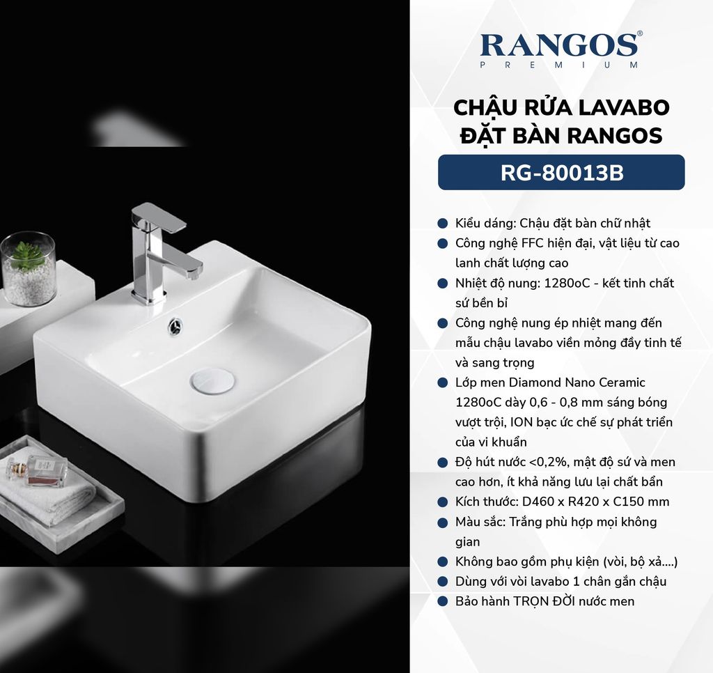 Chậu rửa lavabo đặt bàn Rangos RG-80013B