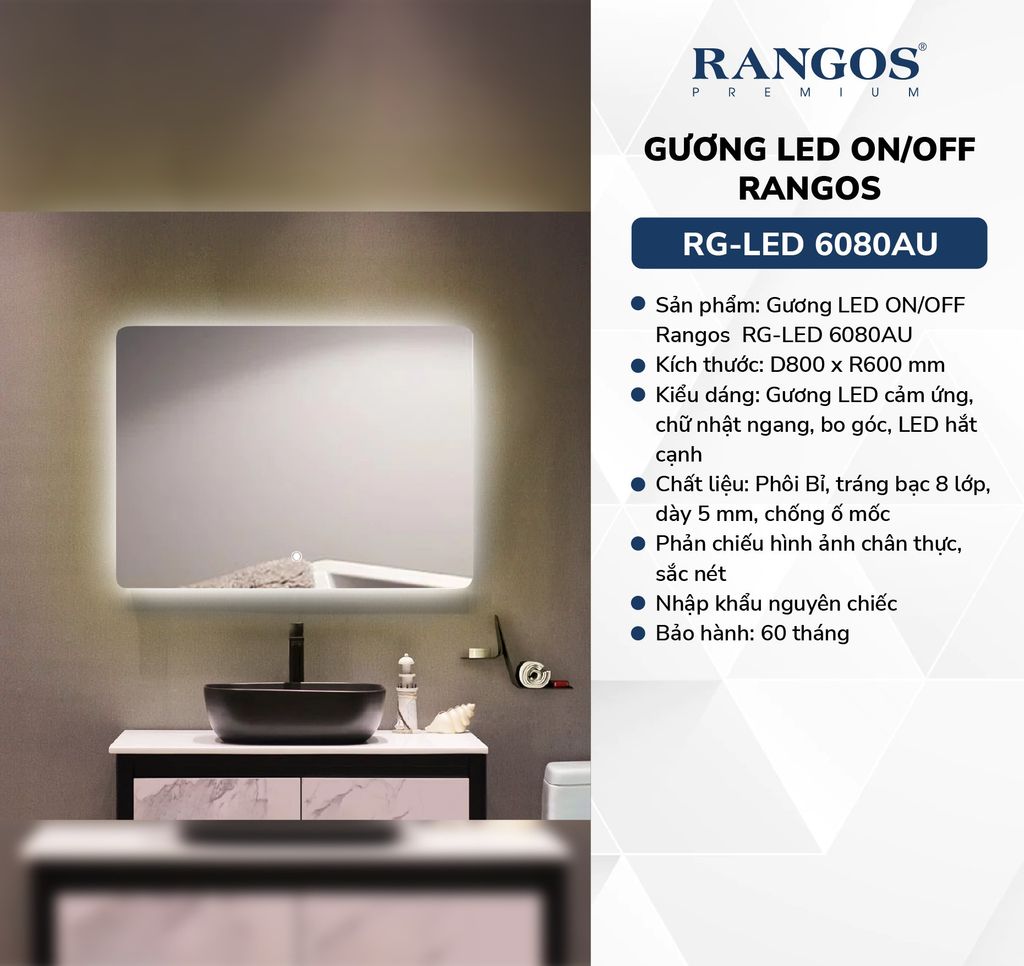 Gương led ON/OFF RANGOS RG-LED 6080AU