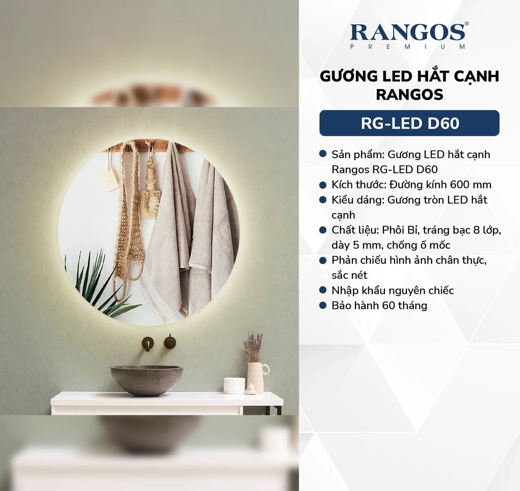 Gương LED hắt cạnh Rangos RG-LED D60