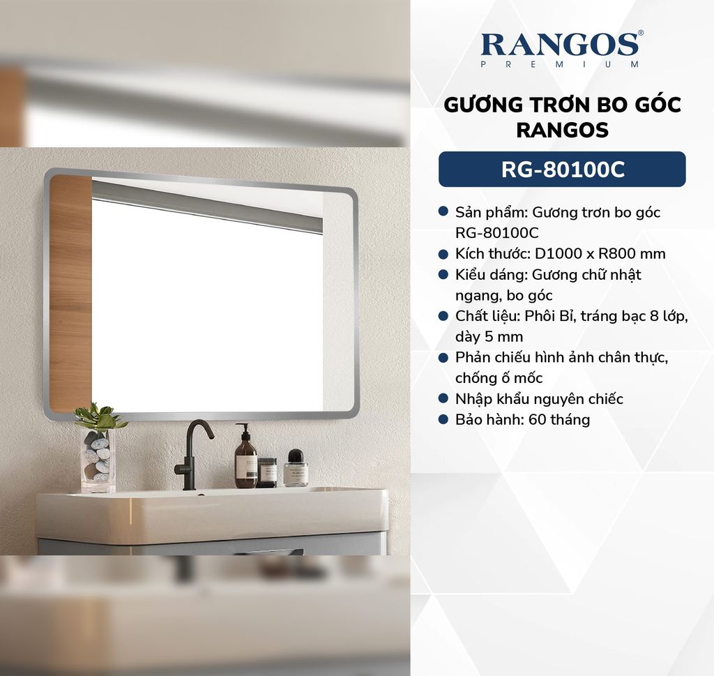 Gương trơn bo góc Rangos RG-80100C