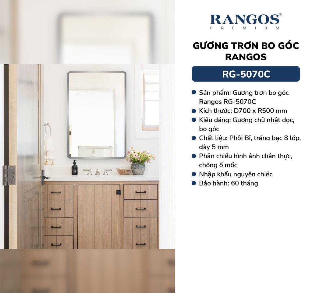 Gương trơn bo góc Rangos RG-5070C