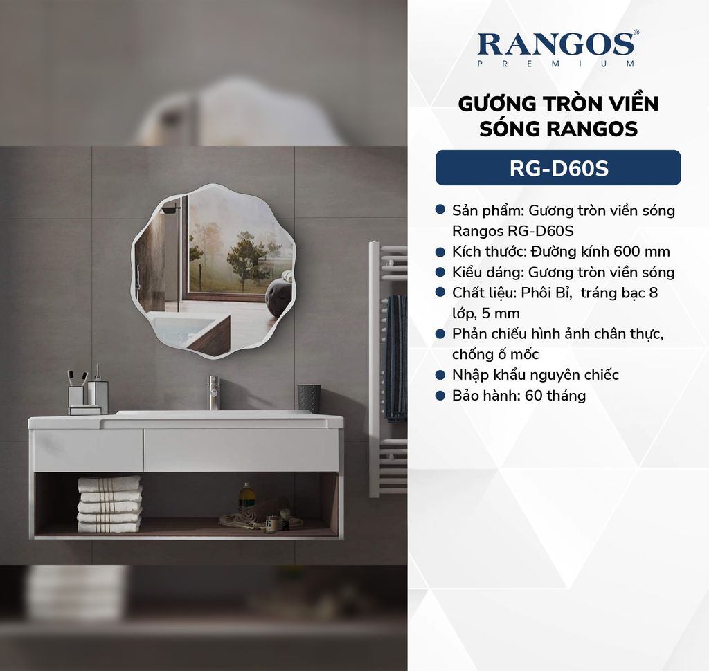 Gương tròn viền sóng Rangos RG-D60S
