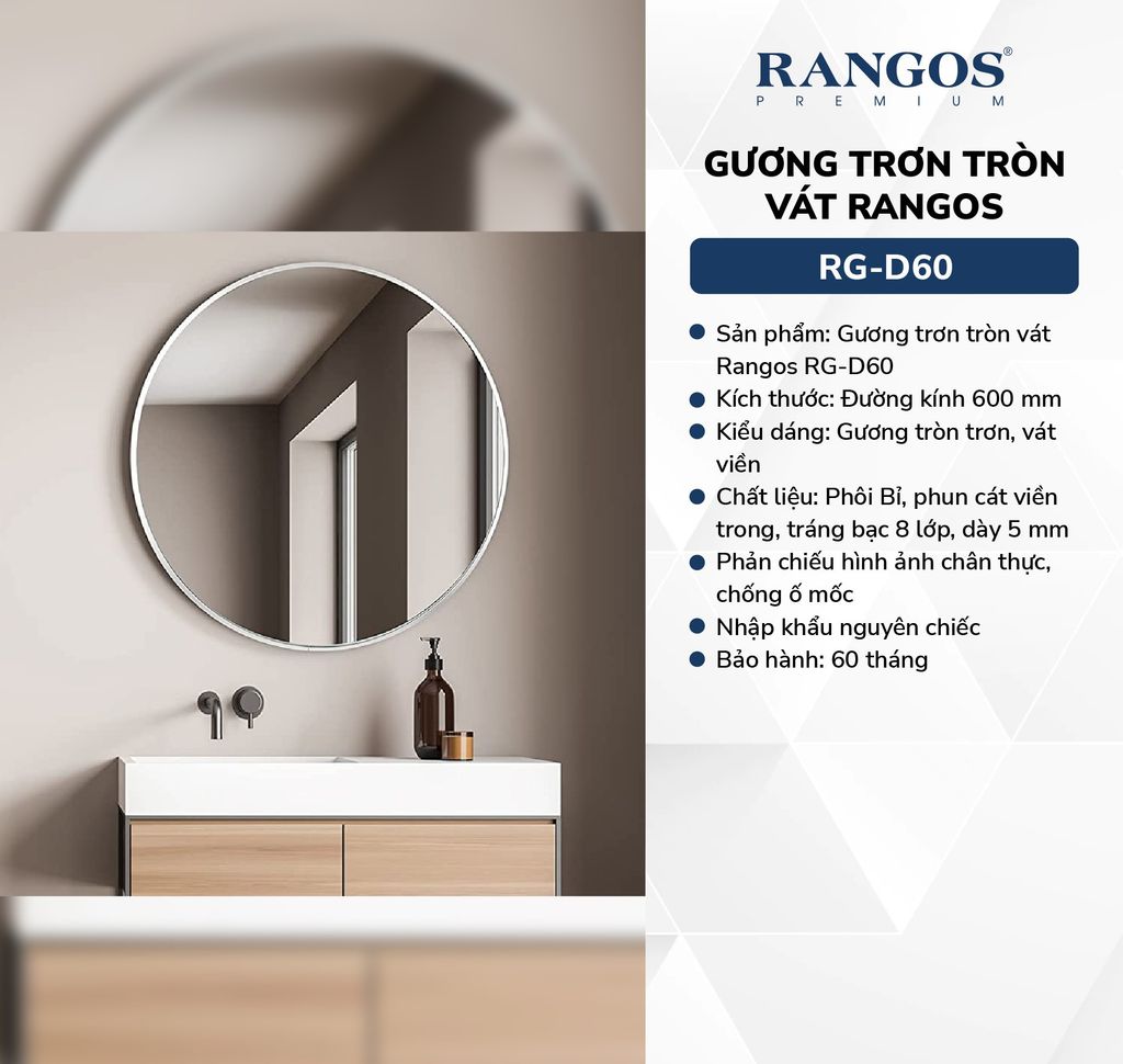 Gương trơn tròn vát Rangos RG-D60