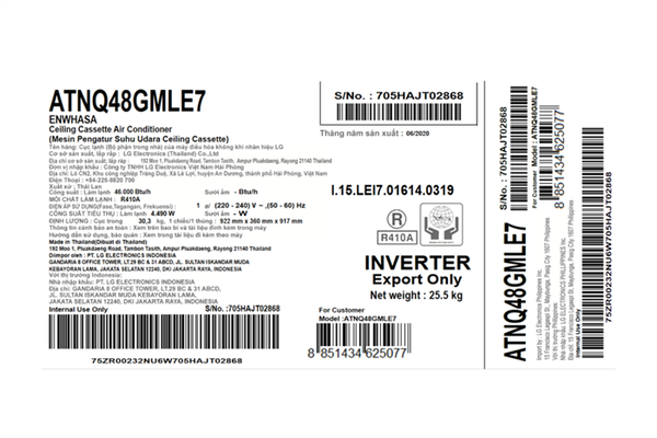 ATNQ48LMLE7 - Máy lạnh âm trần LG inverter 5.0hp ATNQ48LMLE7 - [ HỖ TRỢ GIAO TỈNH ]