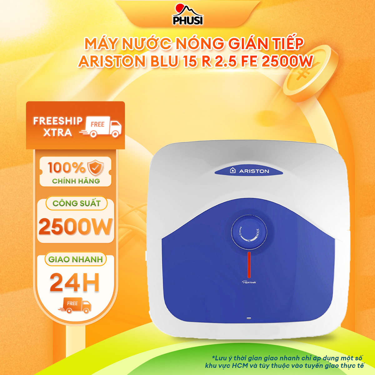 BLU 15 R 2.5 FE Máy nước nóng gián tiếp Ariston BLU 15 R 2.5 FE 2500W Hàng Mới Chính Hãng
