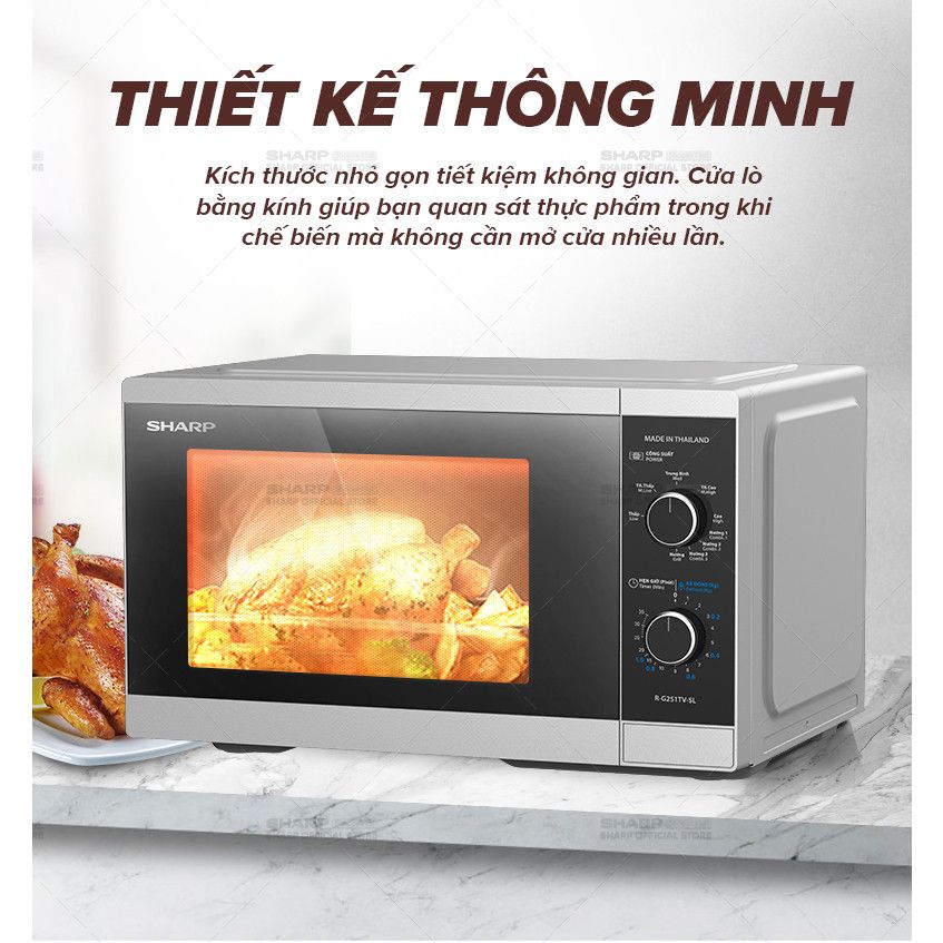 Lò Vi Sóng Cơ Có Nướng Sharp R-G251TV-SL 25L 5 Mức Công Suất Bảo Hành 12 tháng
