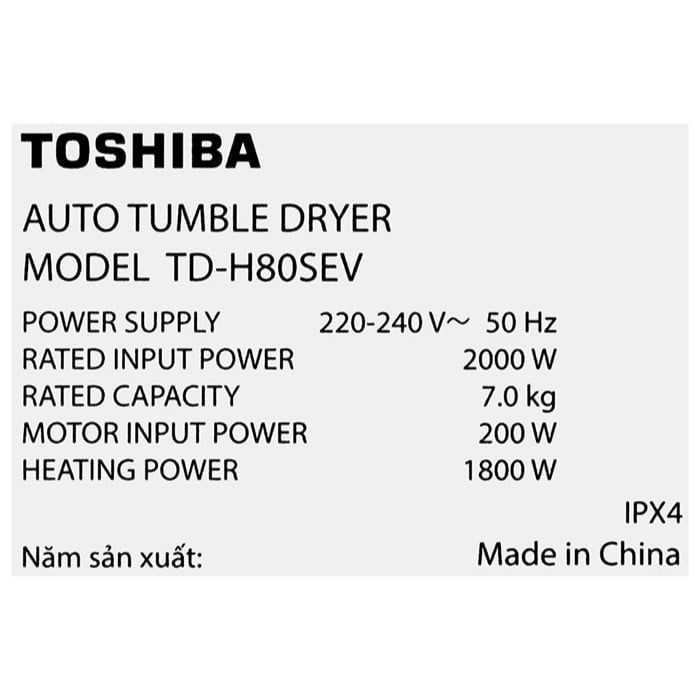 Máy sấy thông hơi 7 kg Toshiba TD-H80SEV(SK)