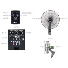 Quạt treo tường Mitsubishi Electric 3 cánh W16-RA CY-GY 47W - Chính Hãng, Mới, Full Box