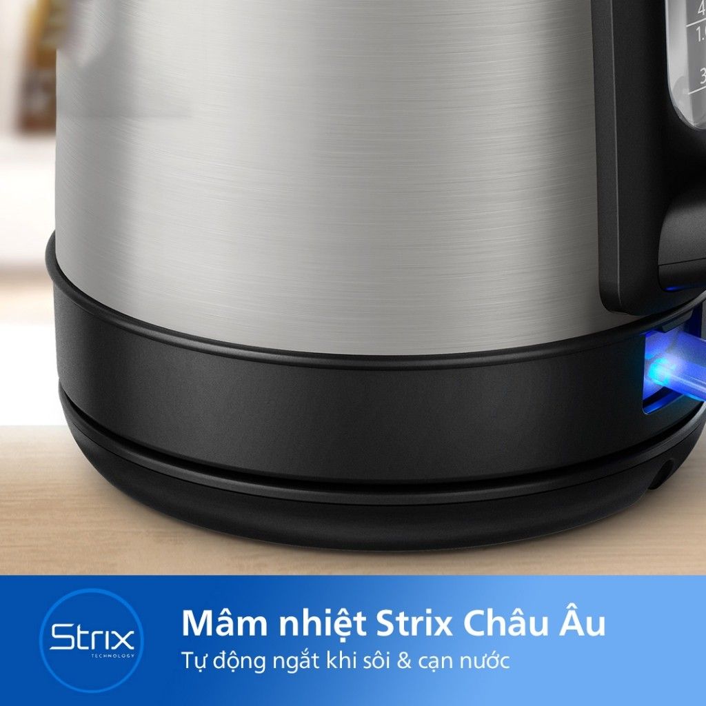 Ấm Đun Siêu Tốc Philips HD9350, 1.7Lit - 2200w, Thân Inox 304 Bền Bỉ, Hàng Chính Hãng